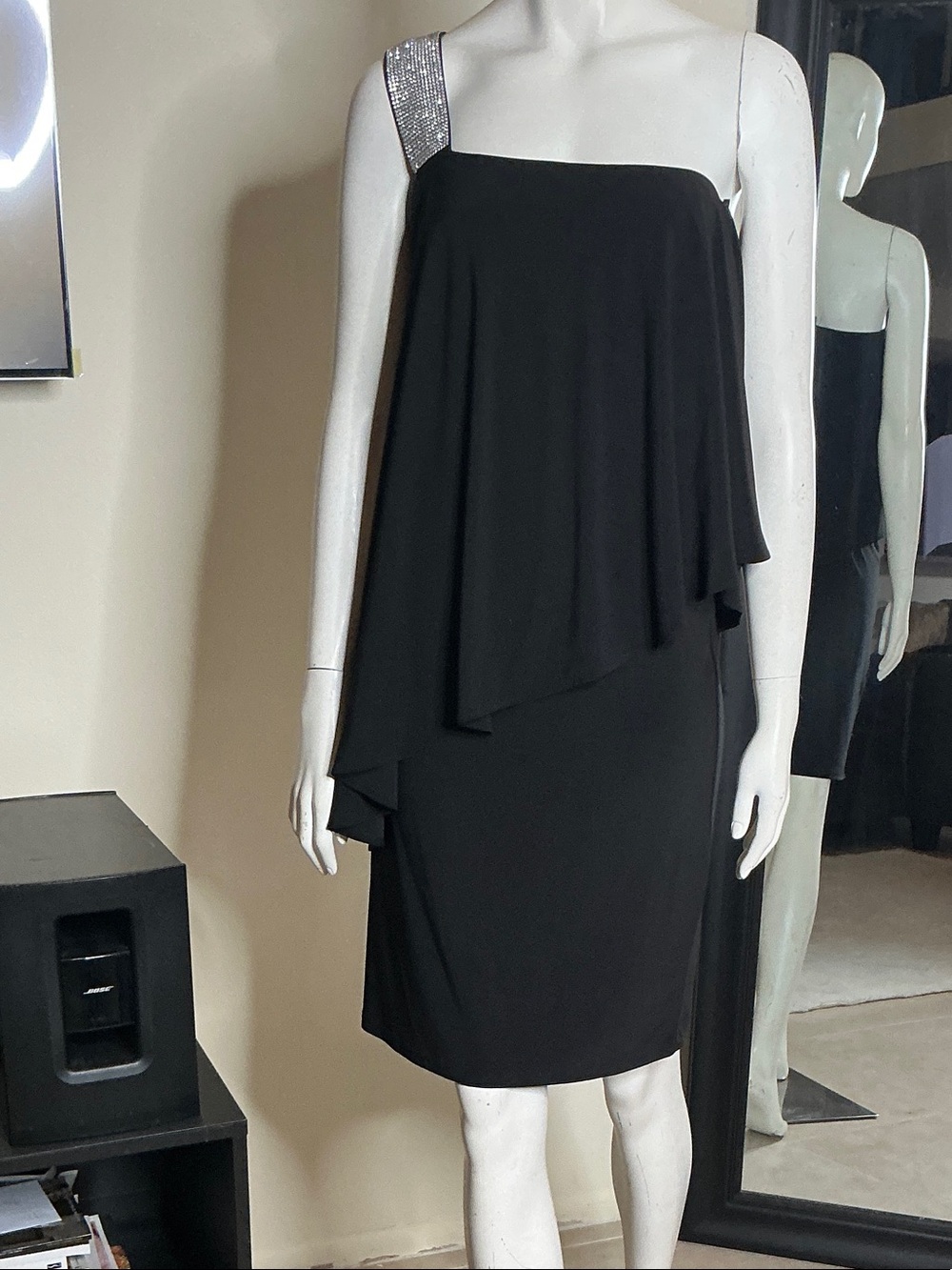 R&M Richards Black One-Shoulder Pencil Skirt with Embellished Strap